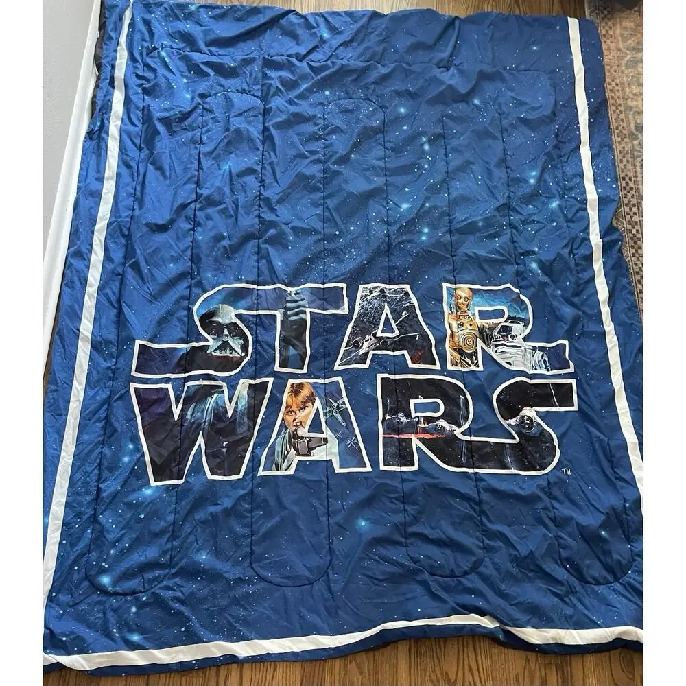 Vintage Star Wars Classic Logo Blue Twin Comforter Double Sided 84” X 67”
